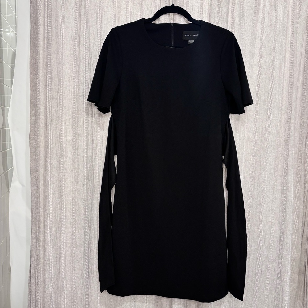 Donna Morgan Flutter Sleeve Waist Tie Dress 8, BLACK Wrap Around - Picture 7 of 14